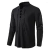 Men's Casual Shirts Men's Shirt Long Sleeve Solid Color Cotton Linen Blouse Mens Vintage Spring Autumn Breathable Stand Collar Man