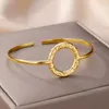 Bangle Gold Plated 316L Stainless Steel Cuff Simple Circular Ring Bracelet For Women Open Adjustable Width Vintage Jewelry