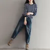 Kvinnors jeans Johnnature Casual Loose Fit Women's Jeans Autumn dragknapp Knapp Korean Koreanska full längd byxor 230404