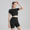 Conjuntos ativos conjunto de ginásio fitness shorts yoga feminino sexy sutiã esportivo pêssego bu cintura alta sem costura magro hip elevador leggings