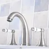 Bathroom Sink Faucets Nickel Brushed Brass Ceramic Lever Knob Widespread Basin Faucet And Cold Water Tap Deck Mounted 3 Hole Dnf682