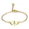 Bracelets à maillons dorés A-Z lettres gravées initiales pour femmes filles en acier titane 26 alphabet pièce ronde bracelet mode bijoux279q