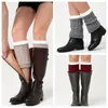 Chaussettes de sport hiver femmes Double bouton câble tricoté botte manchette courte jambières dentelle garniture bottes vêtements de sport