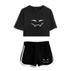 T-shirt da donna Badboyhalo Fang Face Merch Top Due pezzi Pantaloncini T-shirt adorabile Harajuku Streetwear Set da ragazza Fashion Tee Suit Young