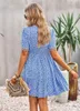 Casual Dresses Women Vintage Ruffles Sexy Floral Print Mini Evening Dress Summer Elegant Short Sleeve Button Boho Beach Formal Prom Party