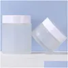 Verpakkingsflessen Frosted Glass Cream Jar Cosmetische flessenlotion Lippenbalser Container met wit deksel 5g 10 g 15 g 20g 30 g 50g 100 g druppel de DHQQG