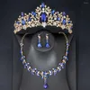 Halsband örhängen set barock bröllop himmel blå kristall krona örhänge strass tiara för födelsedagsfest brud bijoux femme