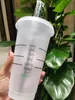 Sjöjungfrun gudinna Starbucks 24oz/710 ml plastmuggar tumlare återanvändbar klar dricka platt botten pelare form lock halskoppar mugg