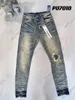 Pur-Ple Jeans Designer Mens Dames Jean Fashion Divered Riple Bikers Denim Cargo for Men Black Pants