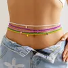 Boho Colorful Seed Bead Heart Pendant Waist Belly Belt Chain for Women Summer Bikini Festival Rave Y2K Body Accessories