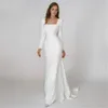 Robe de mariée sirène décontractée pour femmes 2023 mariée col carré dos nu à manches longues crêpe Simple robes de mariée Robe de Mariee