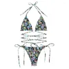 Women's Swimwear Women Floral Bandage Swimsuit Ladies Sexy Tie Side Bikini Lace-up D5QD