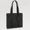 Enkel portfölj Fashion Tote Bag Black Metal Logo Design Läder Mäns handväska