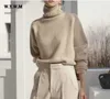 Nowy WYWM SWETER Wanita Leher Kura-Kura Elegan Kasmir Rajutan Lembut Pullover Dasar Leher O Longgar Hangat Pakaian Rajut Wanita Jumper