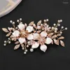 Pinces à cheveux épingles à cheveux de mariage pour mariée, accessoires en bec de canard, pinces à cheveux en perles, couleur or, couvre-chef à fleurs en métal, bijoux pour femmes et filles