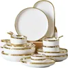 Teller im nordischen Stil mit Goldeinlage, weißes Porzellan, Geschirrset, Keramikschale, Geschirrset, Geschirr für den Haushalt, El