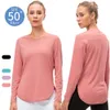 Lu Lu Yoga Lemon Algin Women Gym Shirt Anti UV Långärmad sport Top Lady Activewear Running Fitness Blus fukt wicking skjorta sportkläder justera gymkläder