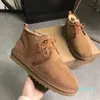 Botas masculinas clássicas com cadarço, bota de neve, tornozelo, lã, couro, botas de pele quente, mules fofas, sapatos masculinos de inverno