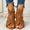 Sandals 2022 wholesale plus size 43 shoelaces gladiator summer boot sandals woman leisure wedge heel comfort women shoes AA230403