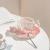 Tasses Soucoupes Gradient Color Porcelain Mug Set Avec Soucoupe Et Cuillère 420Ml / 240Ml / 120Ml Pearl Shell Water Cup Light Luxury Afternoon Tea