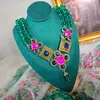 Цепочки, винтажное инкрустированное цветным камнем, брендовое бабушкино-зеленое ожерелье с подвеской в форме капли воды, серебряные серьги-клипсы, комплект женских серег