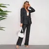 Women's Two Piece Pants 2023 Fall And Winter Clothing Fashion Casual Striped Small Suit Jacket Straight Wide-leg Two-piece Set