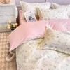 Bedding Sets Korean Style Cartoon Cloud Set Pink Floral Princess Bed Sheet Pillowcase Girls Summer Autumn Soft Duvet Cover