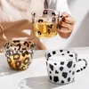 Mokken creatieve luipaard print glazen schaal mok ontbijt koffiekopje fruitsap melkbekers kantoor huis havermout dessert kom