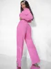 Pantalon de deux pièces pour femmes Fantoye Automne Sweat à capuche Zipper Femmes Trois ensembles Rose T-shirt à manches longues Pantalon Femme Casual Costume élégant 2023