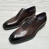 Dress Shoes Italian Made Goodyear Handmade Men's Whole Leather Laser Carved Lace Up All Oxford