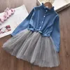 Girl Dresses Girls Fashion Baby Kids Long Sleeve A-Line Denim Splcing Princess Dress Spring Fall Children Casual