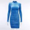 Casual Kleider CNYIHSE Sexy Bodycon Samt Mini Frauen Herbst Langarm High Neck Party Weibliche Mantel Roben Vestido 230403