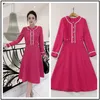2023 Autumn/Winter Women's High end French Style Fragrance Round Neck Contrast Plaid Long Sleeve Waist Wrap Dress