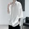 Chemises décontractées pour hommes Privathinker demi manches hommes solide été surdimensionné Blouses blanc mode mâle Cardigan Vintage vêtements coréens 230403