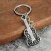 Creative Mini Musical Instrument Keychain Cute Rhinestone Guitar Key Chains Rings For Men Keyring Pendant Bag Car Jewelry Gift