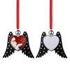 Porte-clés métal transfert de chaleur aile d'ange breloque décor de noël corde rouge avec pendentif blanc en forme d'amour pour arbre cadeau commémoratif