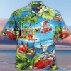 Camisas casuais masculinas Papai Noel masculino Cola cubana de grande porte de coleira curta Hawaiian Roupas surfando no dia de Natal da praia verão