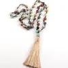 Naszyjniki wiszące modne koralikowe kamień halsband bohemian biżuteria długa frędzla