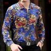 Hela nya Spring Mens Velvet Shirts Men Barock varumärke Luxur Heren Kleding Chemise Homme Leopard Print Marque AbbigliaMento UO297L