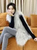 Kamizelki damskie stylowe jesienne zima faux futra kamizelka kobiety v szyja koreańska puszysta kobieta długa kieszeń kieszonka ciepła elegancka seksowna kamizelka dama