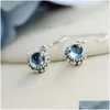 Charm Blue Topaz Flower Dangle Drop Earrings Solid 925 Sterl Sier Jewelry For Women Thai Fine Drop Delivery Jewelry Earrings Dhcex