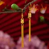 Dangle Earrings Genuine 18K Gold Drop Flower For Women Simple Pagoda Design Tassel Stud Fine Jewelry Gifts