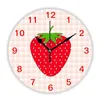 벽 시계 우아한 파스텔 핑크색 빨간 딸기 과일 애호가 시계 주방 침실 딸기 아트 비건 선물 홈 장식을위한 시계
