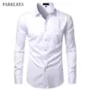 Chemises en fibre de bambou pour hommes blancs Chemises habillées décontractées à coupe ajustée pour hommes Chemise sociale solide avec poche Camisas d'affaires formelles1311N