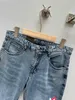 Staplade män designer jeans stretch tyg band jacquard personliga rufsar tvättade högkvalitativa läderbroderier rakt och smala