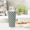 Tumblers doces rosa e verde checkerboard tumbler vácuo isolado copos de café com tampa palha escritório casa caneca 20oz