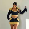 Work Dresses Denim Patchwork Jacket Sexy Fur 3 Piece Skirt Sets Winter Outfit Y2K Streetwear Mini Jean Dress Crop Tops 2023