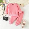 Vestes pour bébés filles, automne et hiver, pull de couleur Pure, ensemble décontracté avec lettres imprimées, vêtements mignons pour adolescents et bébés en bas âge