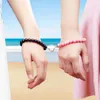 Pulseras con dijes Amantes de Corea Corazón Pareja Pulsera de distancia magnética 2 Unids / set Brazalete hecho a mano de piedra natural para mujeres, hombres, amigos, joyería