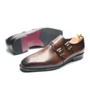 Модельные туфли в итальянском стиле, роскошные мужские туфли из натуральной кожи с ремешком монки, деловые и офисные, с двойной пряжкой, простой острый носок